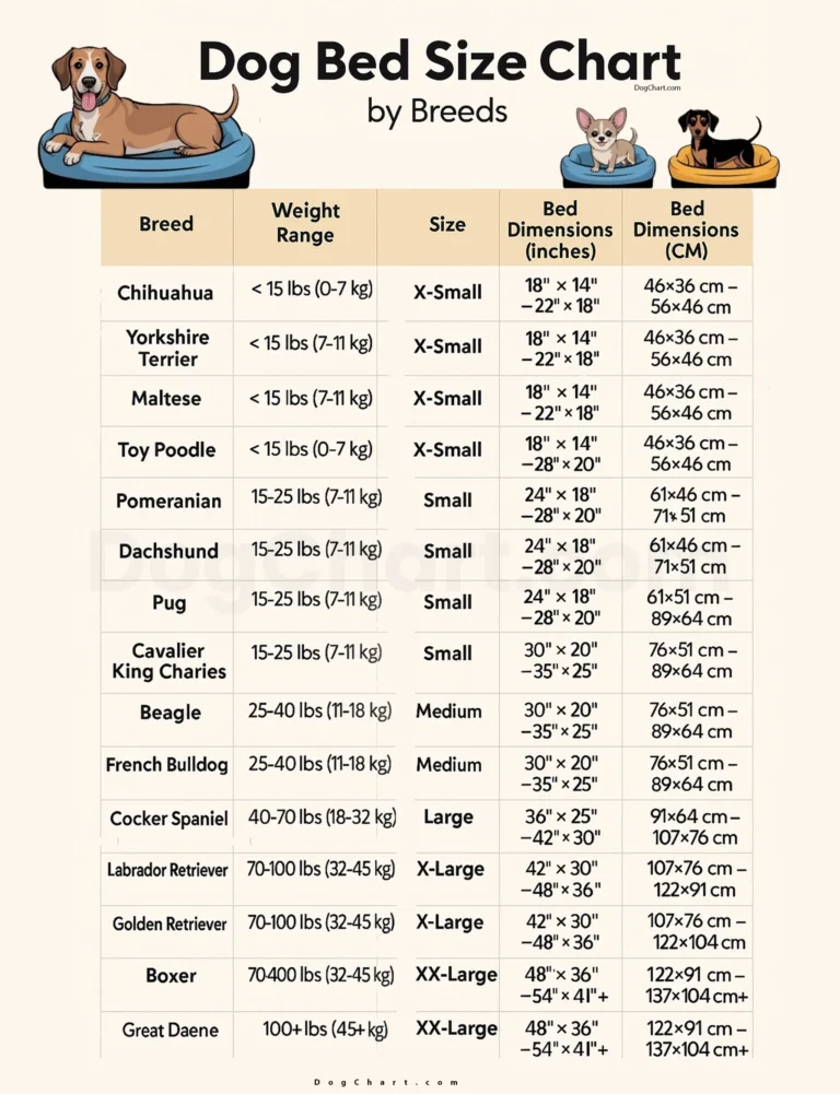 Dog Bed Size Chart by breeds scaled
