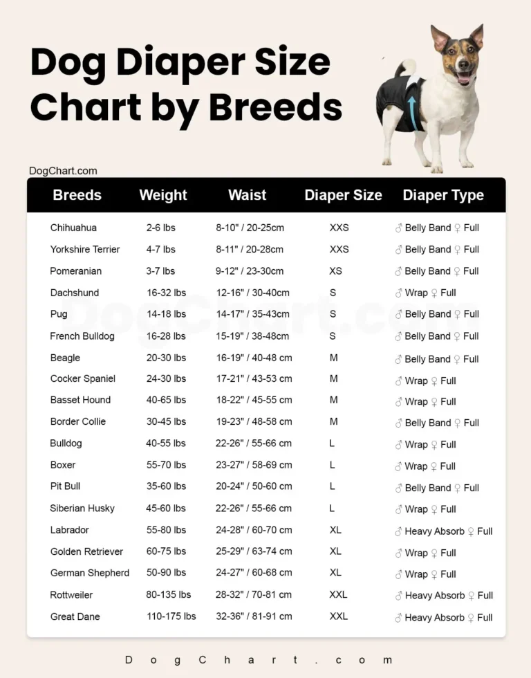 Dog Diaper Size Chart by Breeds