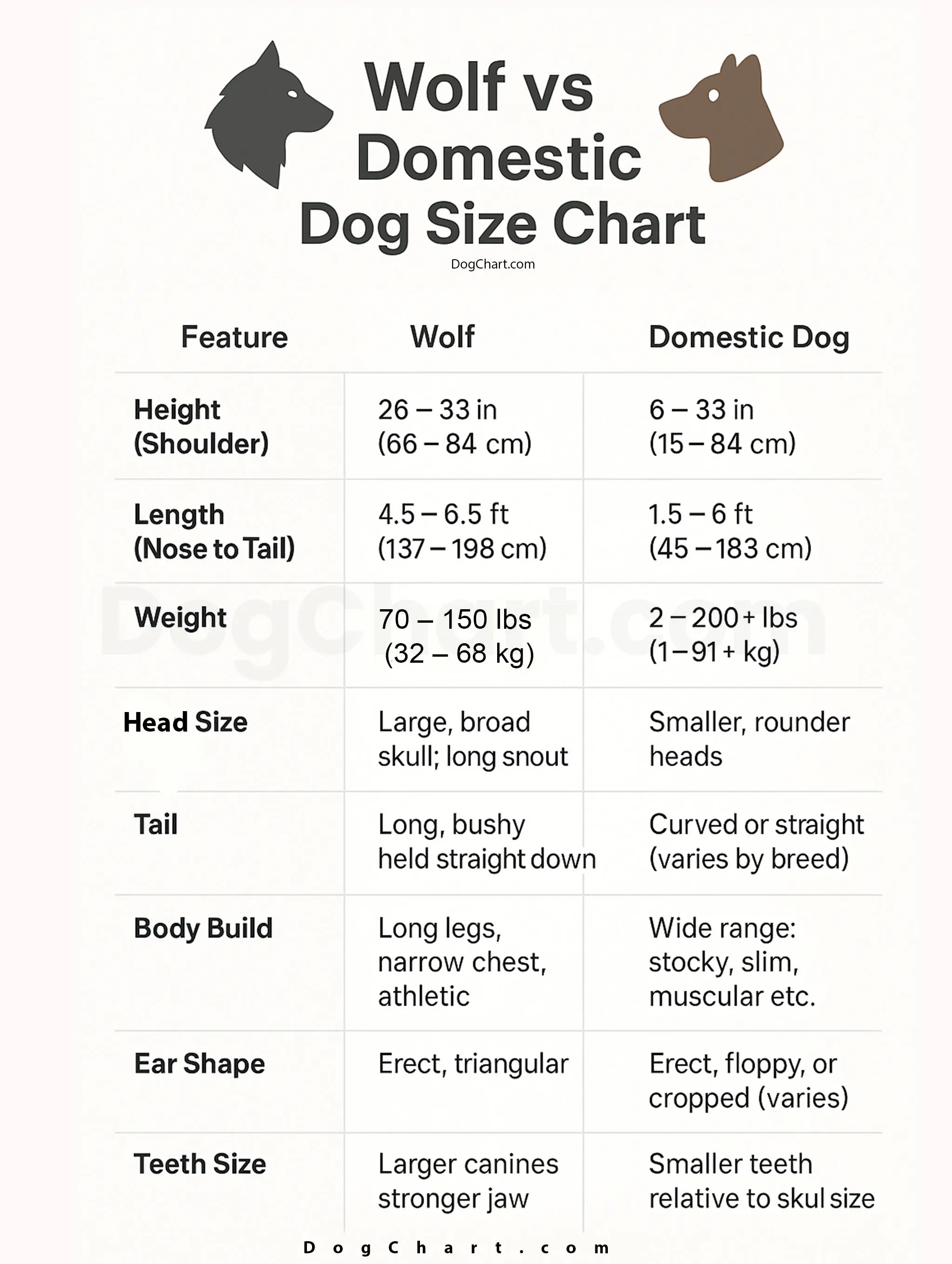 Wolf vs Dog Chart | Size, Strength, and Similarities Wolf Vs Dog Size Chart
